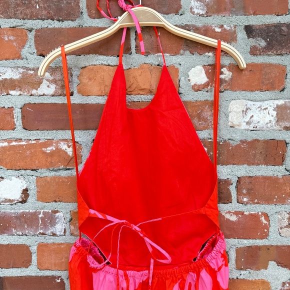 STAUD Apfel Cutout Maxi Dress Red Pink Hibiscus Floral Print Size Medium - Picture 5 of 10